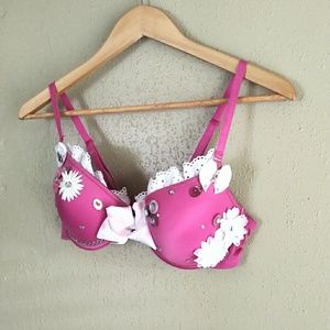 Embellished breast cancer awareness bra